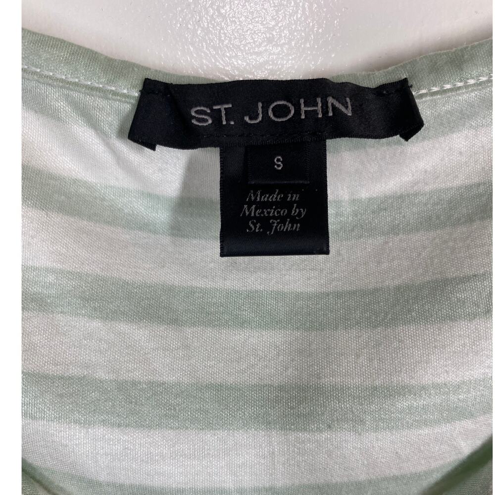 St. John Cap Sleeve V Neck White & Mint Green Stripes Top Blouse SMALL - Picture 4 of 7